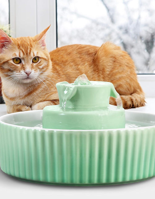 Load image into Gallery viewer, Ceramic Cat Water Fountain, 2.1L/71Oz Cupcake Cat Fountain for Dog and Cat Indoor, 2 Ultra Quiet Pumps (Green)
