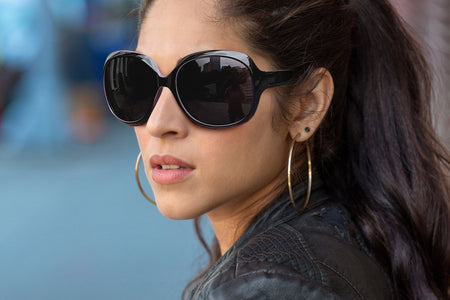 Polarized Sunglasses for Women, Ladies Wide Frame Sun Glasses UV Blocking (Black Purple)