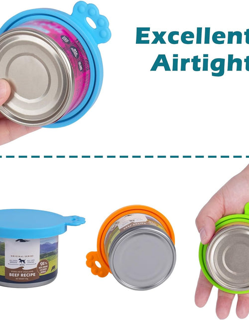 Load image into Gallery viewer, 5 Pack Silicone Pet Can Cover Lids, Universal Size for Dog Cat Food, 1 Fit 3 Standard Size Can Tops, BPA Free Dishwasher Safe (Blue, Green, Orange, Pink, Yellow)
