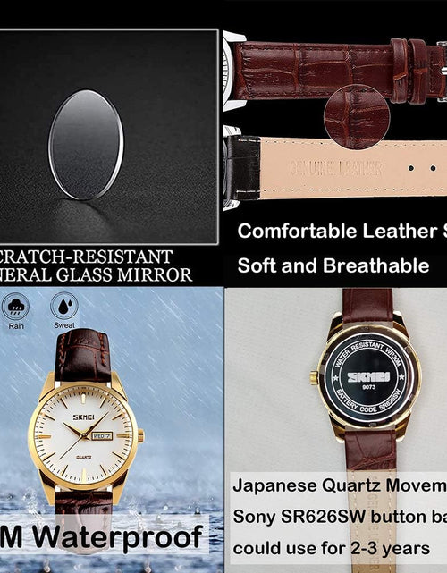Load image into Gallery viewer, Women'S Watches for Ladies Female Black Leather Band Waterproof Fashion Casual Simple Dress Quartz Analog Day Date Calendar Business Light Wrist Watch Wife Girls Gifts
