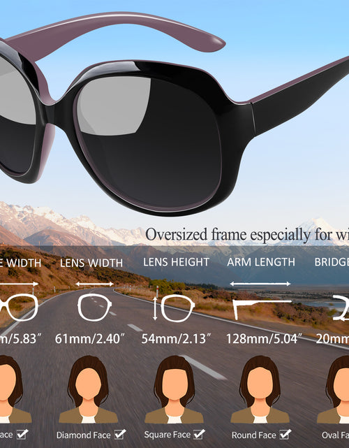 Load image into Gallery viewer, Polarized Sunglasses for Women, Ladies Wide Frame Sun Glasses UV Blocking (Black Purple)
