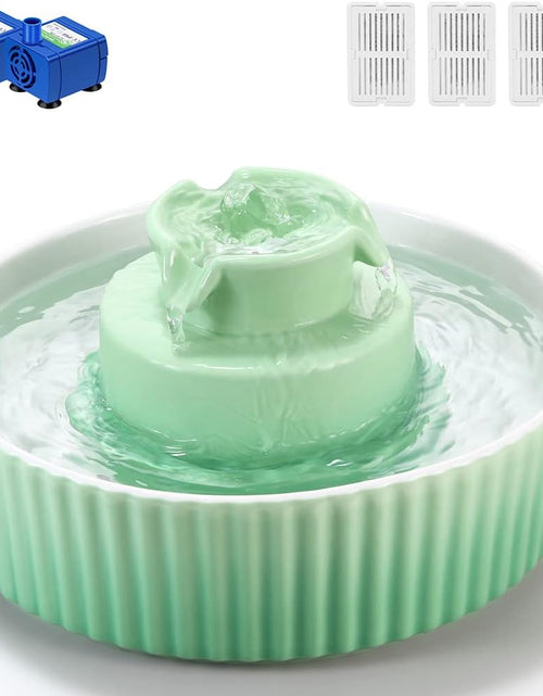 Load image into Gallery viewer, Ceramic Cat Water Fountain, 2.1L/71Oz Cupcake Cat Fountain for Dog and Cat Indoor, 2 Ultra Quiet Pumps (Green)
